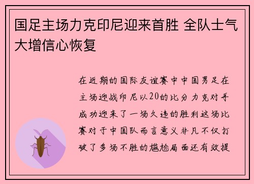 国足主场力克印尼迎来首胜 全队士气大增信心恢复 国足主场力克印尼迎来首胜 全队士气大增信心恢复